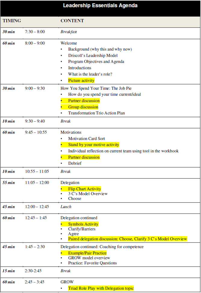 Leadership Essentials Agenda
